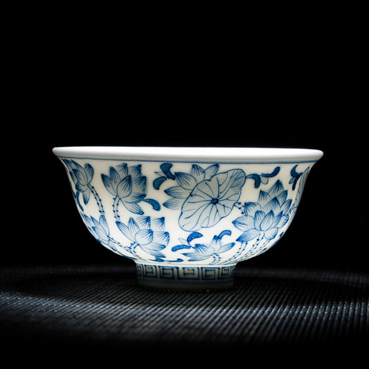 Antique Style Blue and White Lotus Bowl Cup - Zen&Sip