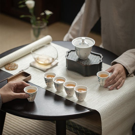 Blue & White Bamboo Jade Clay Tea Set