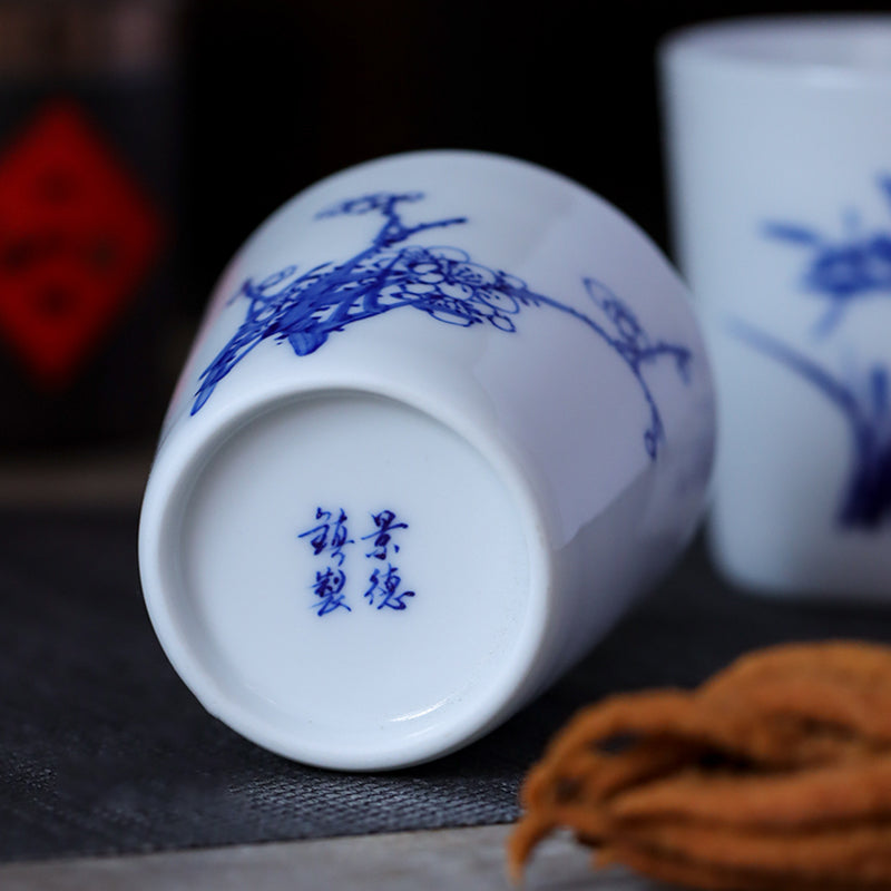 Blue & White Porcelain "Four Gentlemen" Straight Cup - Zen&Sip