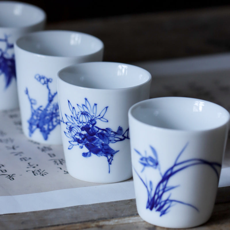 Blue & White Porcelain "Four Gentlemen" Straight Cup - Zen&Sip