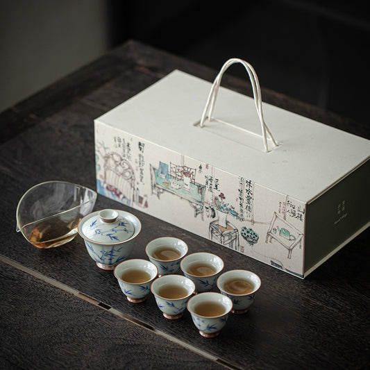 Blue & White 'Literati Bamboo' Tea Set - Zen&Sip