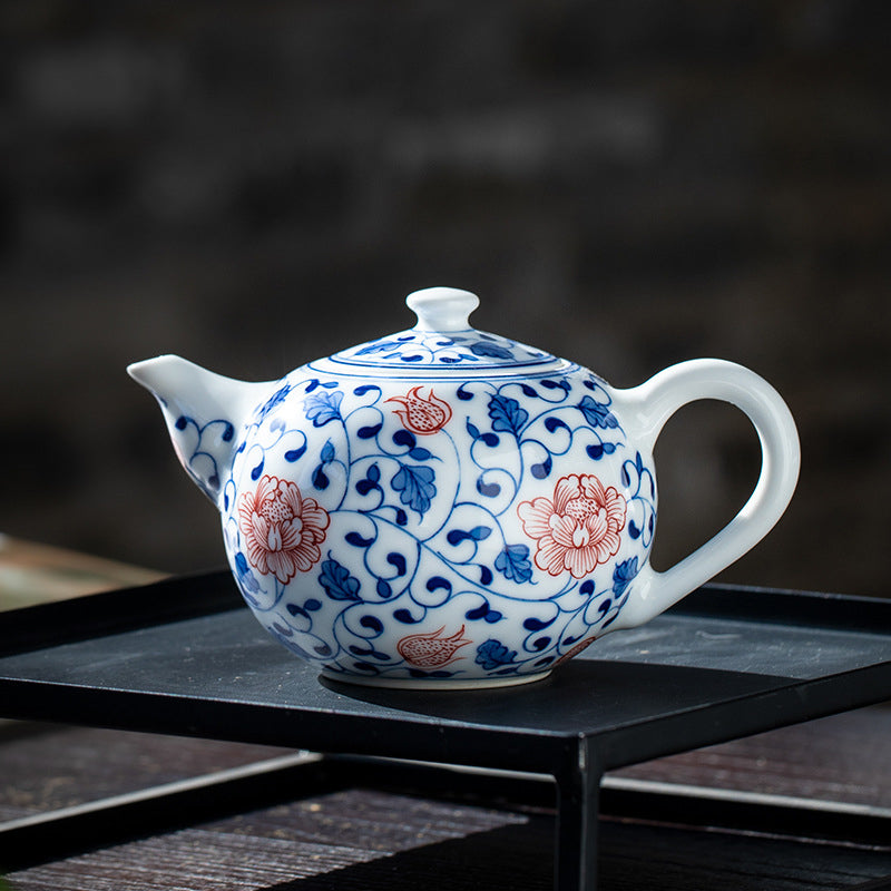 Blue & White Underglaze Red Peony Teapot - Zen&Sip