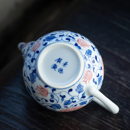 Blue & White Underglaze Red Peony Teapot - Zen&Sip