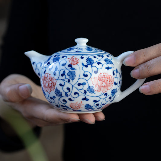 Blue & White Underglaze Red Peony Teapot