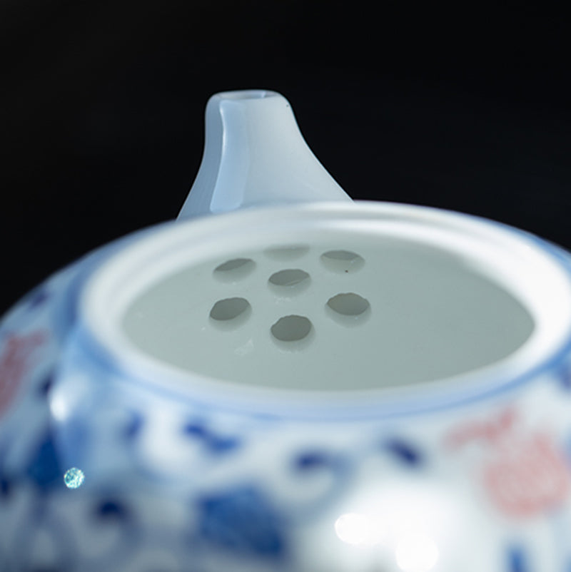 Blue & White Underglaze Red Peony Teapot - Zen&Sip