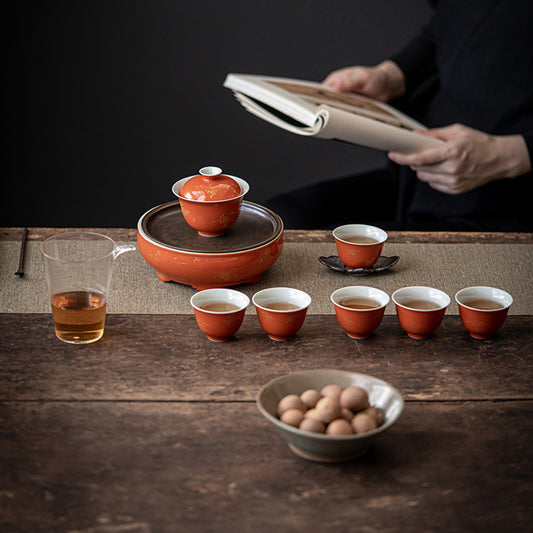 Gilded Iron Red Four Gentlemen Tea Set