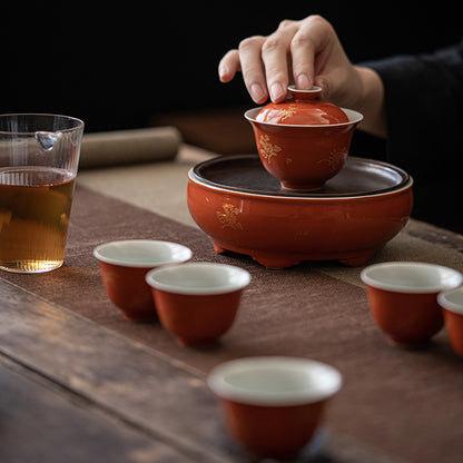 Gilded Iron Red Four Gentlemen Tea Set - Zen&Sip