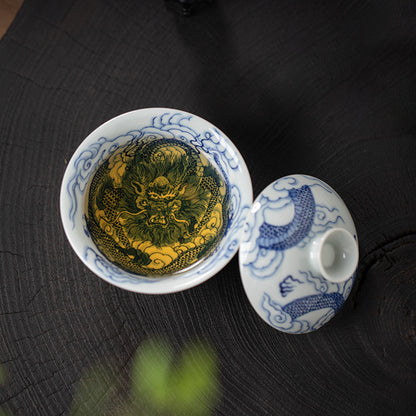 Auspicious Cloud And Dragon Full Design Gaiwan (Two Piece)