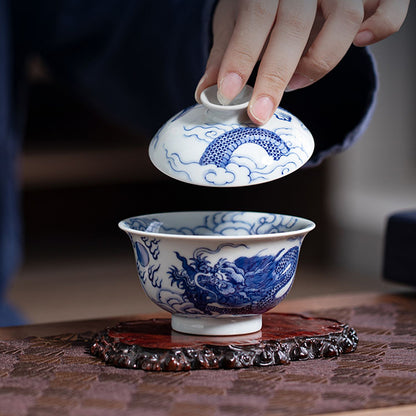 Auspicious Cloud And Dragon Full Design Gaiwan (Two Piece)