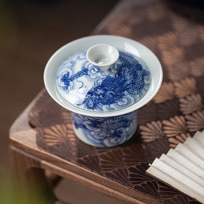 Blue & White extending auspicious cloud and dragon motif Gaiwan (Two Piece) - Zen&Sip