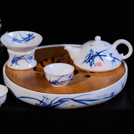 Blue & White Cymbidium Tea Tray - Zen&Sip