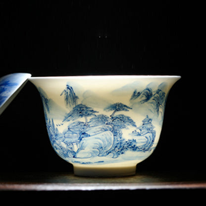 Blue & White Large Landscape Gaiwan (Three Piece)