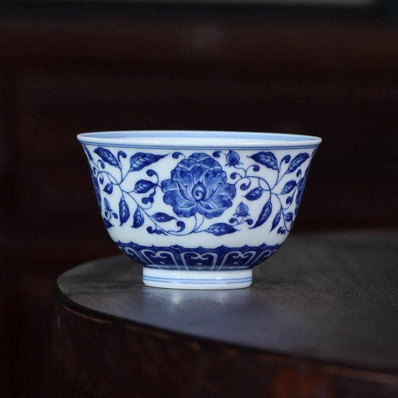 Blue & White Lotus Scroll Master Cup - Zen&Sip