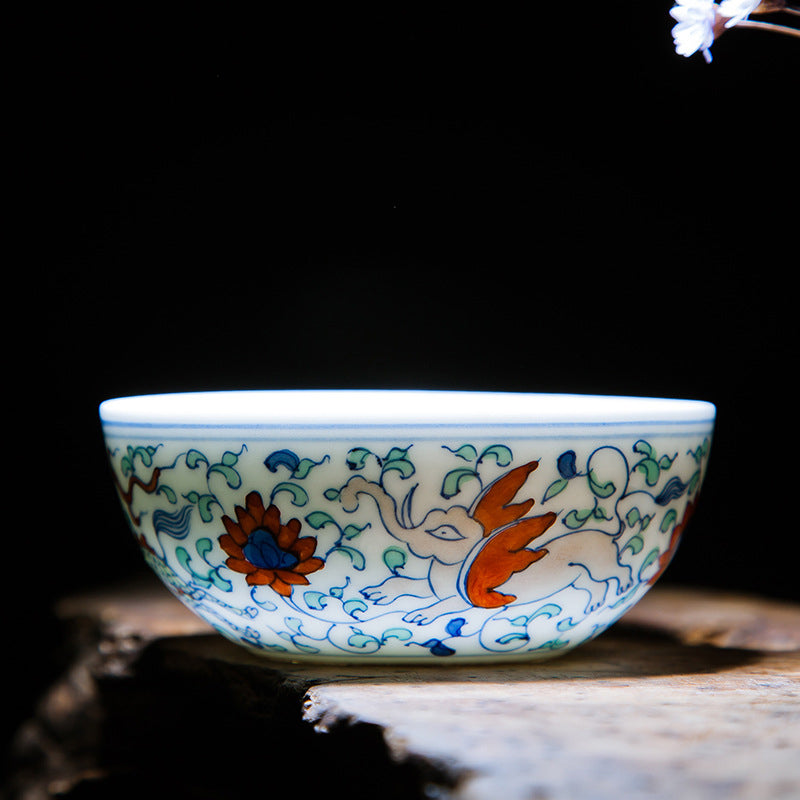 Lotus Scroll Sea Creature Motif Reproduction Doucai "Chicken Cup"