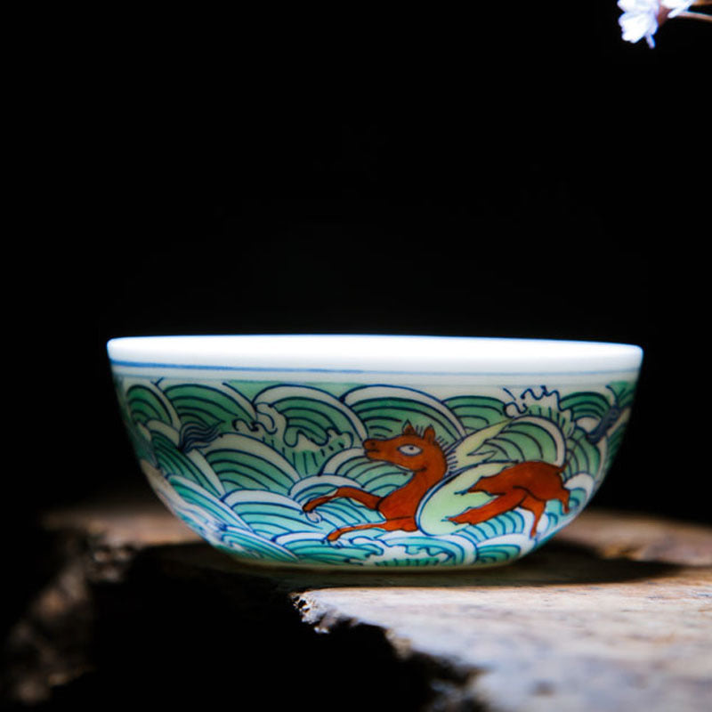 Wave and Three Sea Beast Reproduction Doucai "Chicken Cup" - Zen&Sip