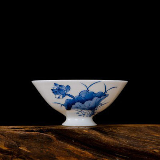 Underglaze Decoration Lotus and Carp Large Douli Cup - Zen&Sip