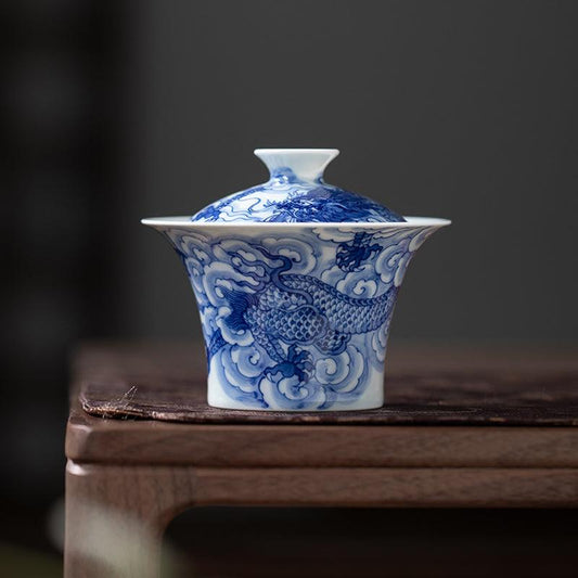 Blue and White Lotus Scroll Bell Tea Cup - Zen&Sip