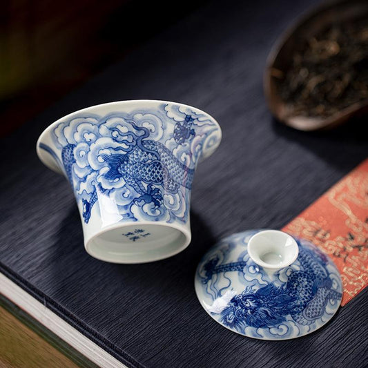 Blue and White Lotus Scroll Bell Tea Cup - Zen&Sip