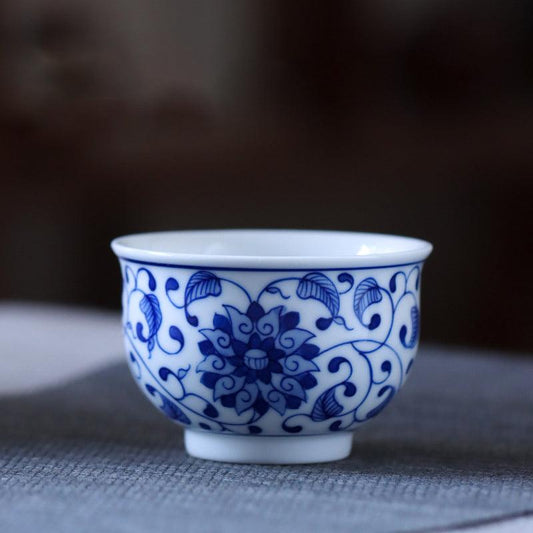 Blue and White Lotus Scroll Bell Tea Cup - Zen&Sip