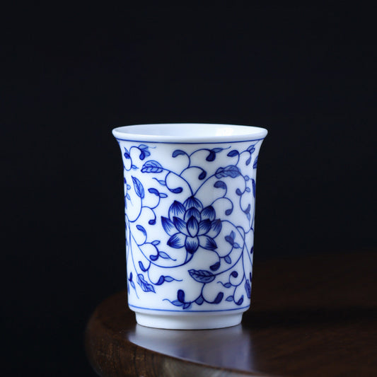 Blue and White Lotus Scroll Straight Tea Cup - Zen&Sip