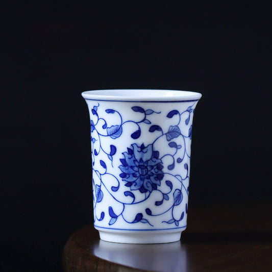 Blue and White Lotus Scroll Straight Tea Cup - Zen&Sip