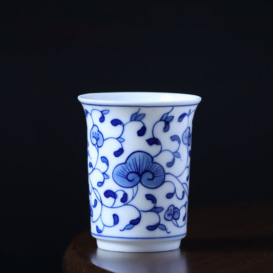Blue and White Lotus Scroll Straight Tea Cup - Zen&Sip