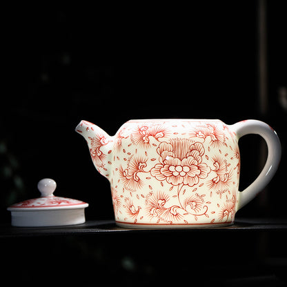 Underglaze Red Peony Teapot - Zen&Sip