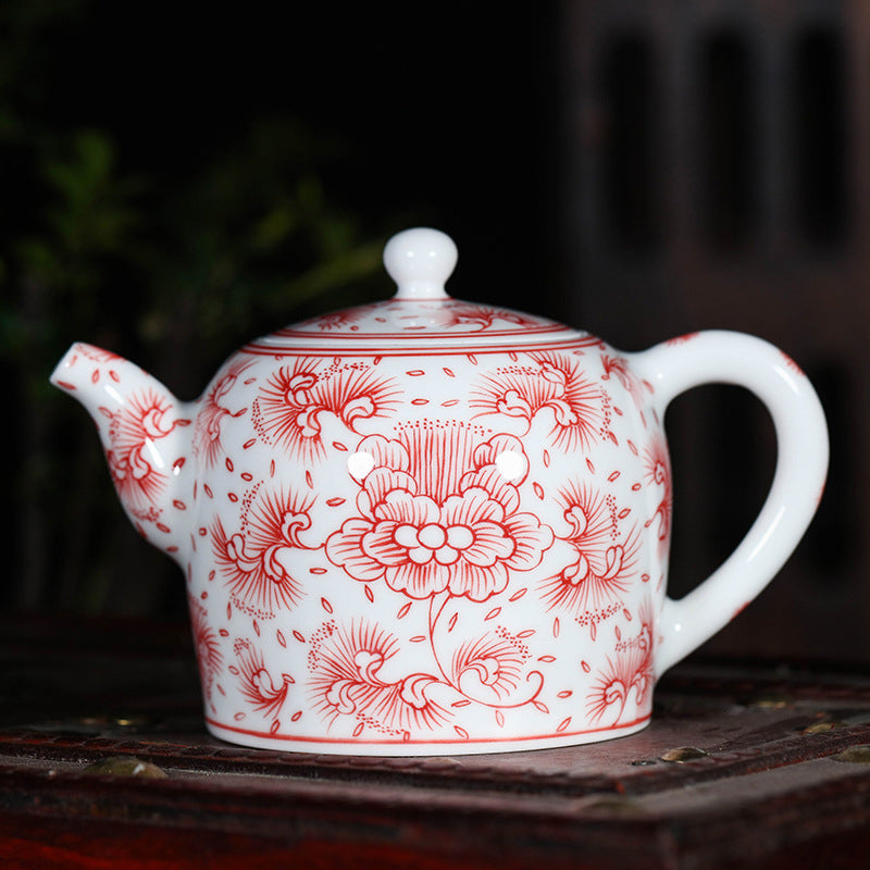 Underglaze Red Peony Teapot - Zen&Sip