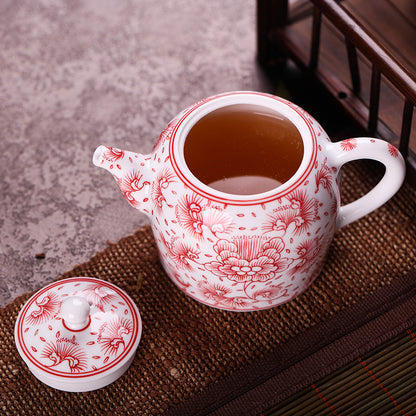 Underglaze Red Peony Teapot - Zen&Sip